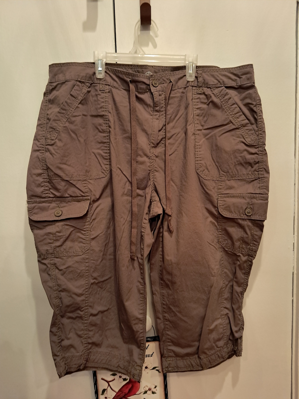 St. John's Bay Women's Cargo Capri Shorts in Taupe Brown